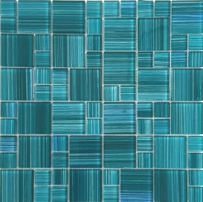 Mosaic MSM62 Mozaika skleněná modrotyrkysová šrafovaná 300x300mm [MSM62]
